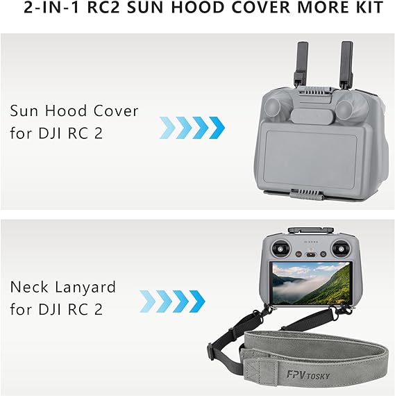FPVtosky 3-IN-1 Mini 4 Pro RC 2 Sun Hood protective Cover + 2 Screen  Protector + Lanyard Bundle, Fits DJI Mini 4 Pro/Air 3 RC2 Remote  Controller, DJI