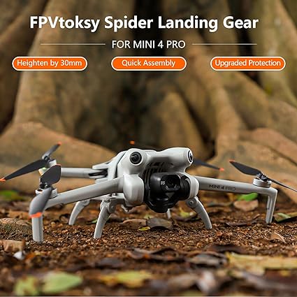 FPVtosky Landing Gear for DJI Mini 4 Pro Drone, DJI Mini 4 Pro Drone Spider Leg Foldable Extension Kit(Grey)
