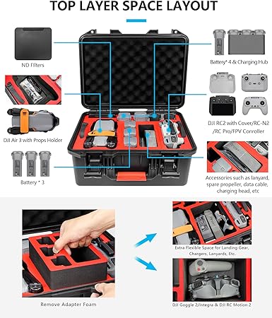 FPVtosky Dual Layer Hard Case for DJI Air 3 Drone/Fly More Combo