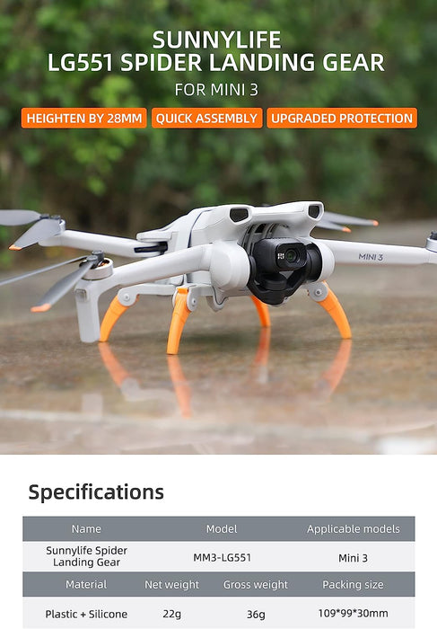 FPVtosky Landing Gear for DJI Mini 3, DJI Mini 3 Drone Spider Leg Foldable Extension Kit (Orange)